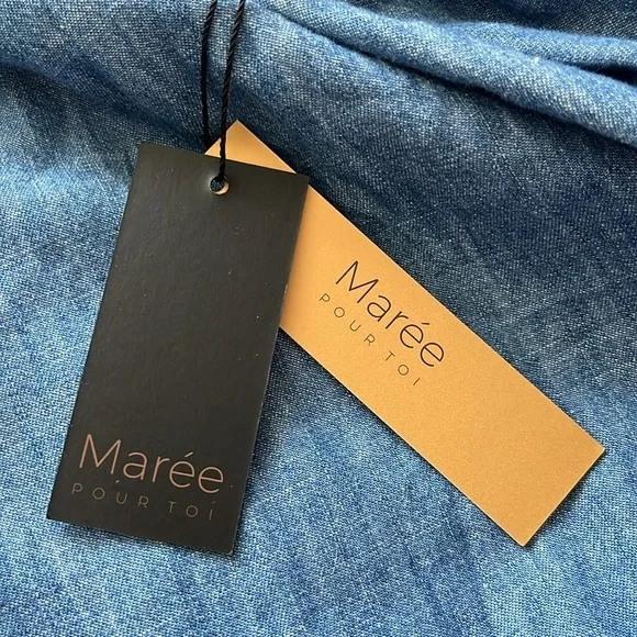 🆕Marée Pour Toi denim babydoll dress/short tie up sleeve/back zip/fit/flare👗 - Picture 5 of 6